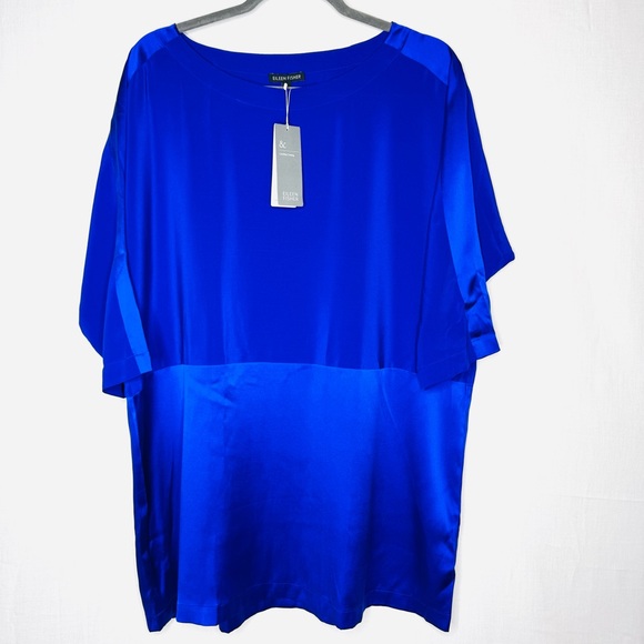 Eileen Fisher Womens Silk Tunic Top Sz S Oversized Two Tone Indigo Quiet Luxury - Picture 1 of 8